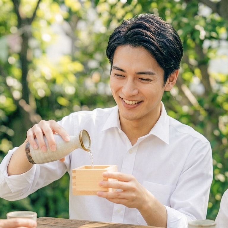 枡に焼酎を注ぐ