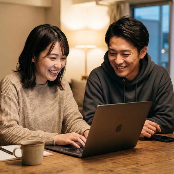 二人でPCを見ながら登録している様子